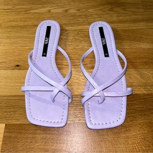 Zara Purple Slip On Flat Sandals Square Toe with Straps Size 36